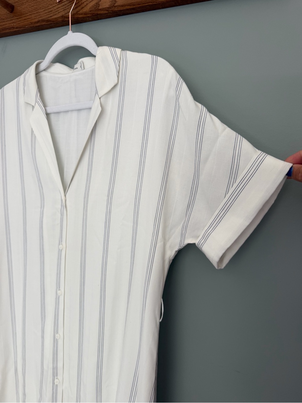 Gentle Fawn "Kaysey" Navy White Pinstripe Lightweight Button Down Shirt Dress - Picture 6 of 17